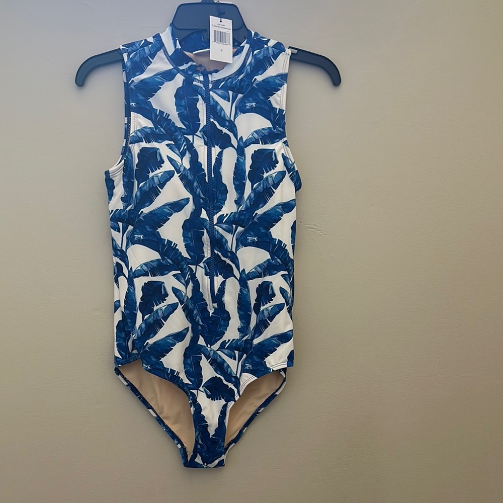Cabana Life Blue Leaf Print One Piece Swimsuit
